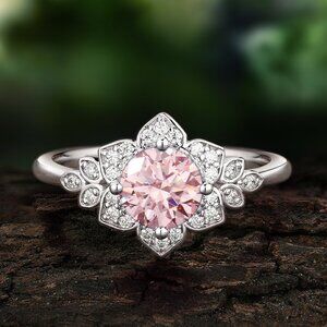 Vintage Style Floral ring - Blush Pink Morganite Flower Engagement Ring